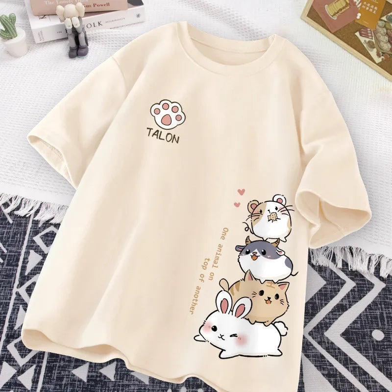Whisker Tower Tee – Kawaii Animal Stack of Love