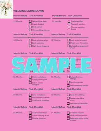 Wedding Planner PDF – 4 Page Organizer (Sample Preview)