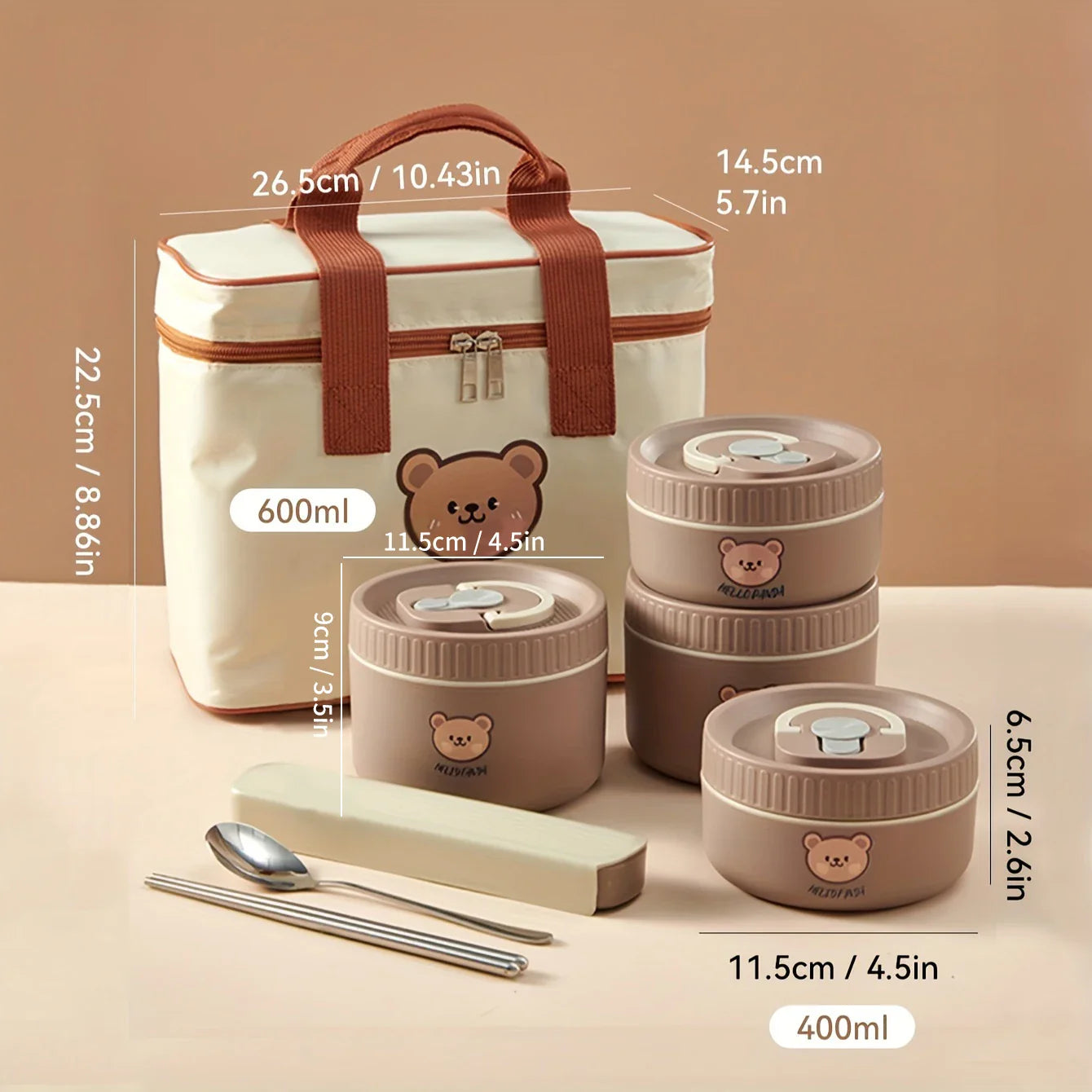 Bear & Bliss – Kawaii Bento Box Set with Thermal Tote