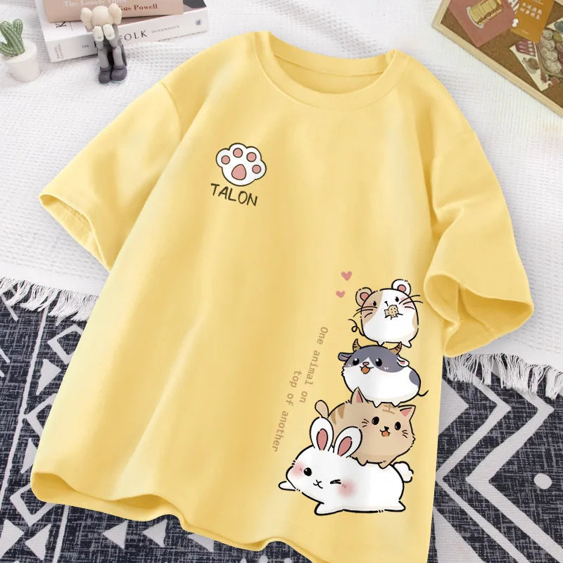 Whisker Tower Tee – Kawaii Animal Stack of Love