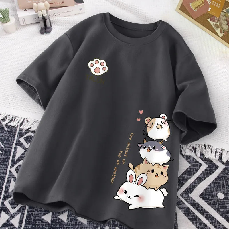 Whisker Tower Tee – Kawaii Animal Stack of Love