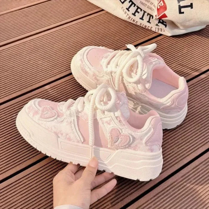 Kawaii Pink Heart Platform Sneakers β Soft Girl Style