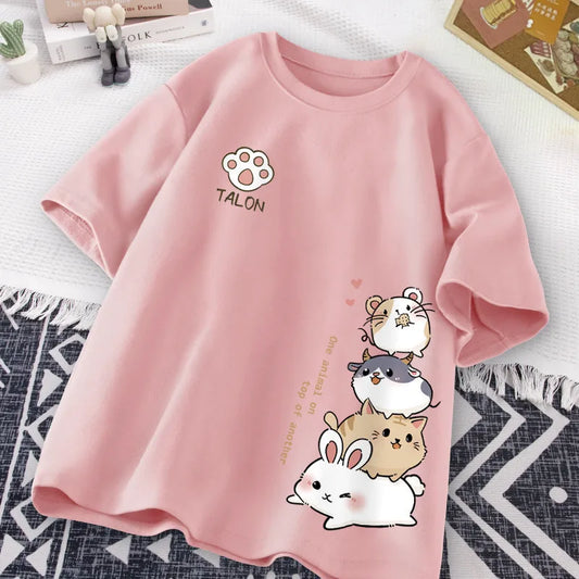 Whisker Tower Tee – Kawaii Animal Stack of Love