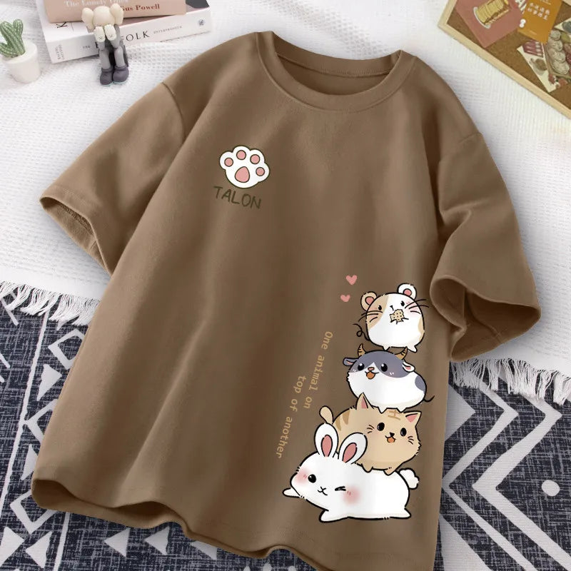Whisker Tower Tee – Kawaii Animal Stack of Love
