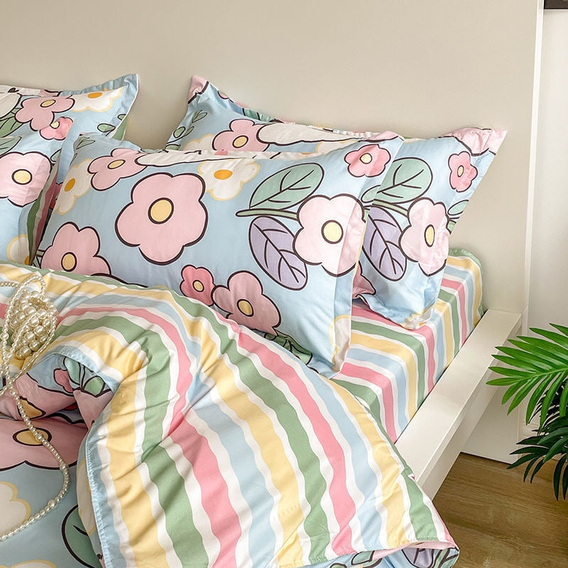 Whimsical Bunny Blossom Duvet Cover – Kawaii Bedding