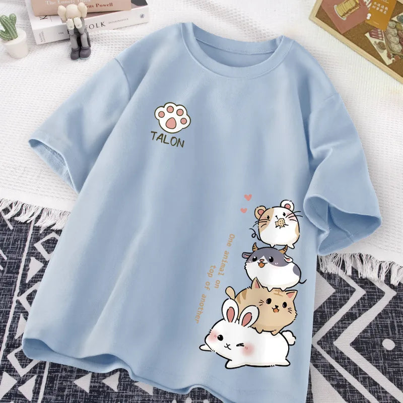 Whisker Tower Tee – Kawaii Animal Stack of Love