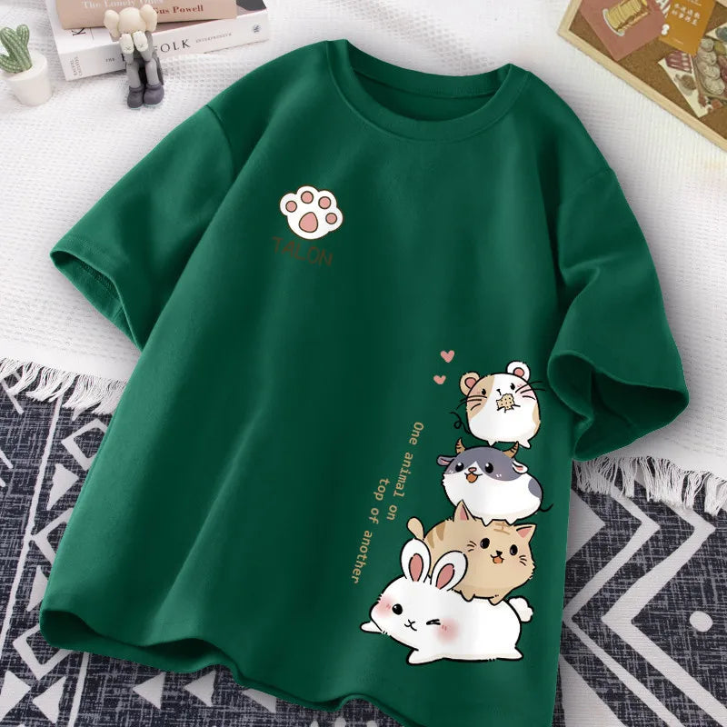 Whisker Tower Tee – Kawaii Animal Stack of Love