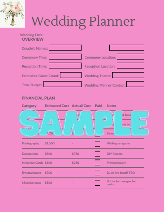 Wedding Planner PDF – 4 Page Organizer (Sample Preview)