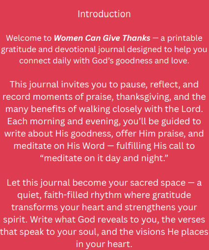 Women Can Give Thanks – Printable Gratitude & Devotional Bible Journal (PDF Download)