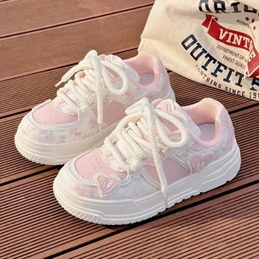 Kawaii Pink Heart Platform Sneakers – Soft Girl Style