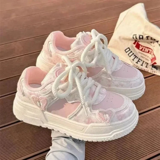 Kawaii Pink Heart Platform Sneakers – Soft Girl Style